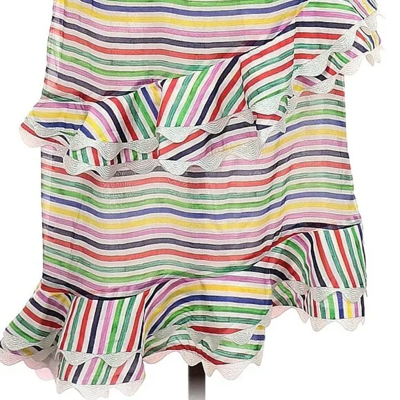 CeliaB Rainbow Striped One Shoulder Ruffle Midi Dress Medium - Picture 8 of 10